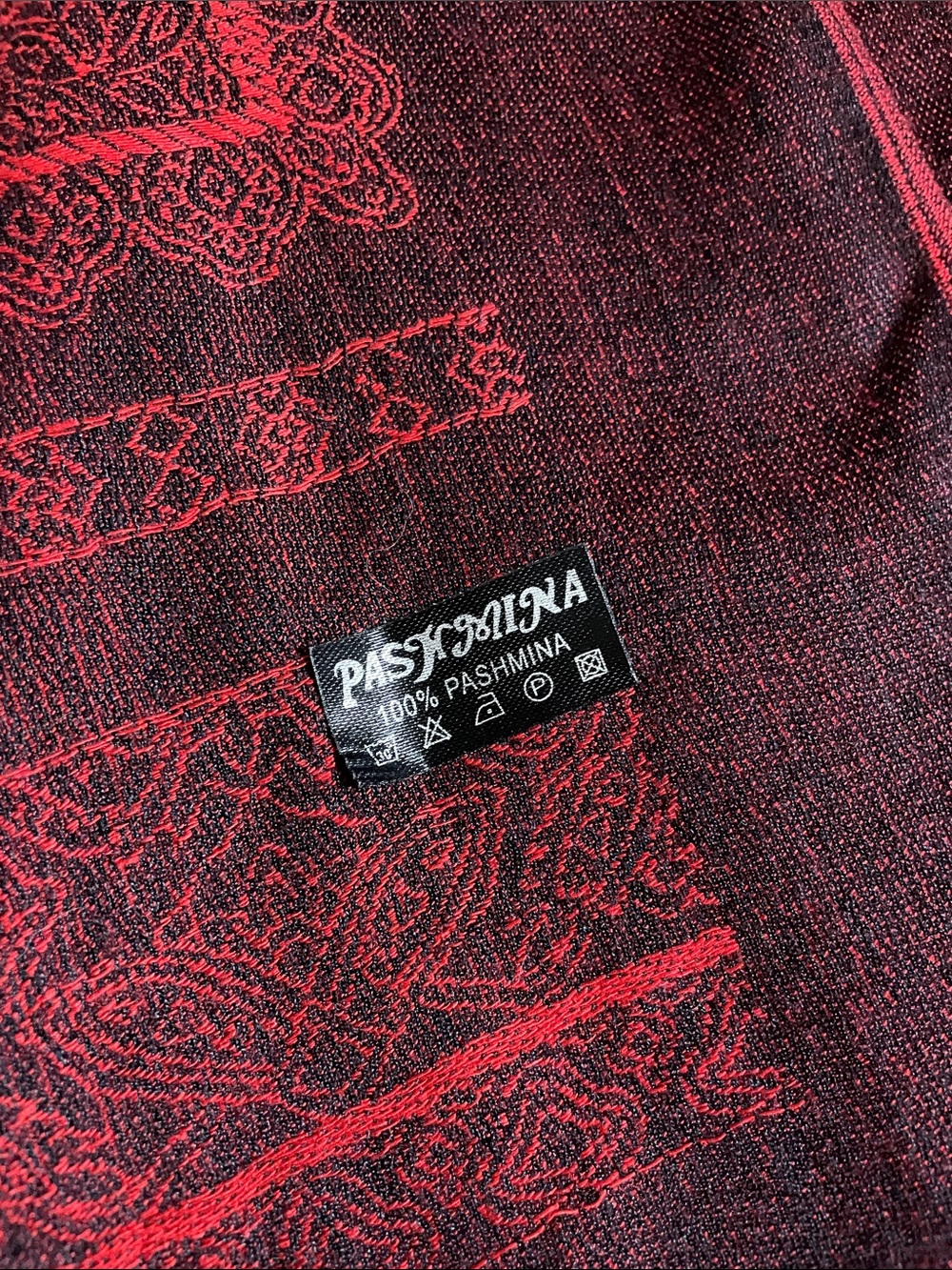 Pashmina Red and Black Paisley Fringe Scarf
